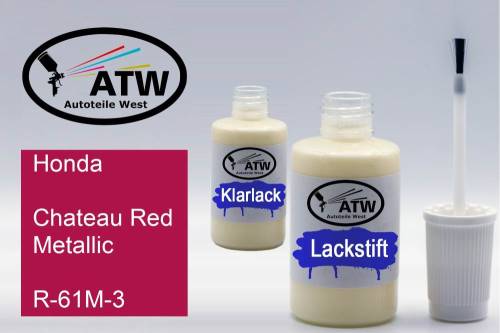 Honda, Chateau Red Metallic, R-61M-3: 20ml Lackstift + 20ml Klarlack - Set, von ATW Autoteile West.